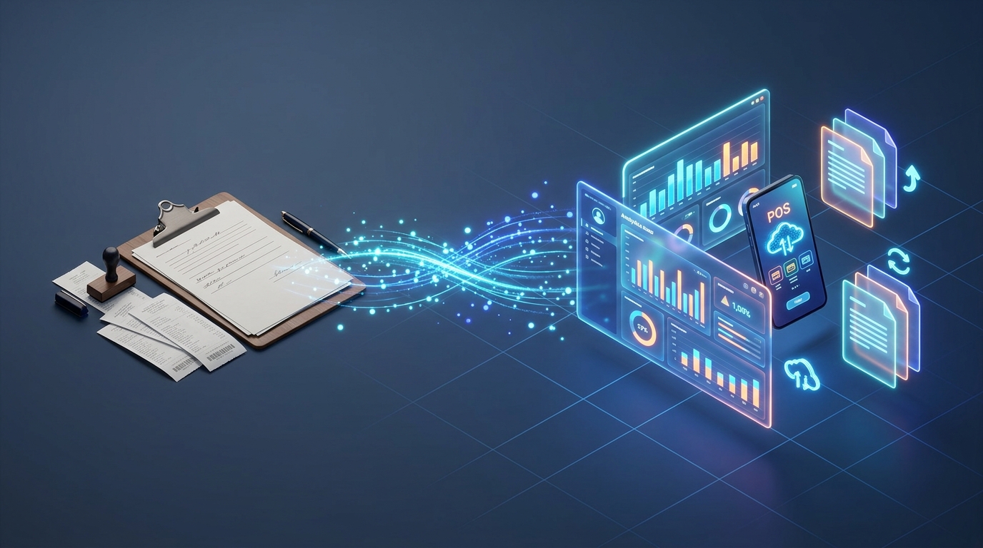 Ilustrasi Transformasi Proses Bisnis Manual ke Sistem Digital Ruang Sistem
